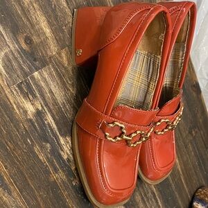 Sam & Libby Glossy Red Loafers with Gold Accent